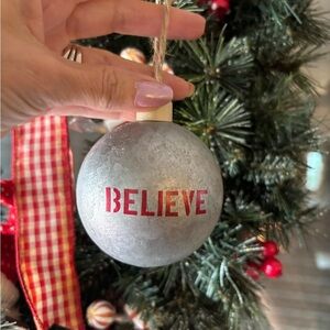 Set of 6 Vintage Inspired Galvanized Tin Christmas Ornament Believe